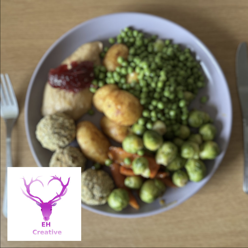 Chicken Christmas dinner with potatoes, suffing, carrots, peas and brussel sprouts