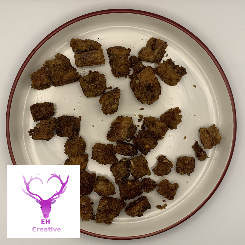 A plate of croutons from above